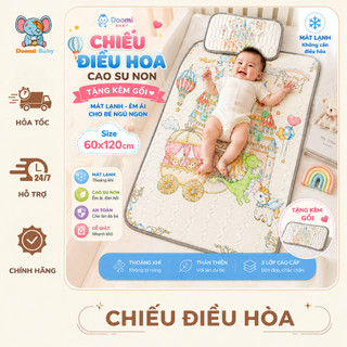 (TẶNG KÈM GỐI) Chiếu Điều Hoà Cao Su Non Tặng Kèm Gối Cho Bé In Hình 5D Doomi Baby - HT516