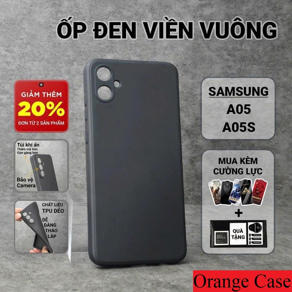 เคส Samsung A05, A05s สีส้ม สีดําล้วน | เคสโทรศัพท์แบบยืดหยุ่น SS galaxy ปกป้องกล้องโทรศัพท์ Samsung