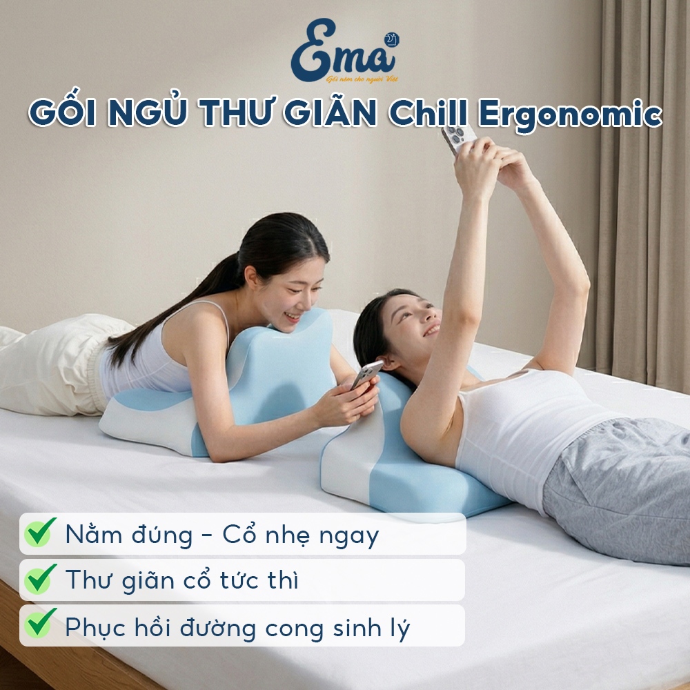 EMA หมอนผ่อนคลายคอและไหล่ - หมอน Chill Ergonomic พร้อมการออกแบบ optimal Ergonomic เพื่อการผ่อนคลายคอ