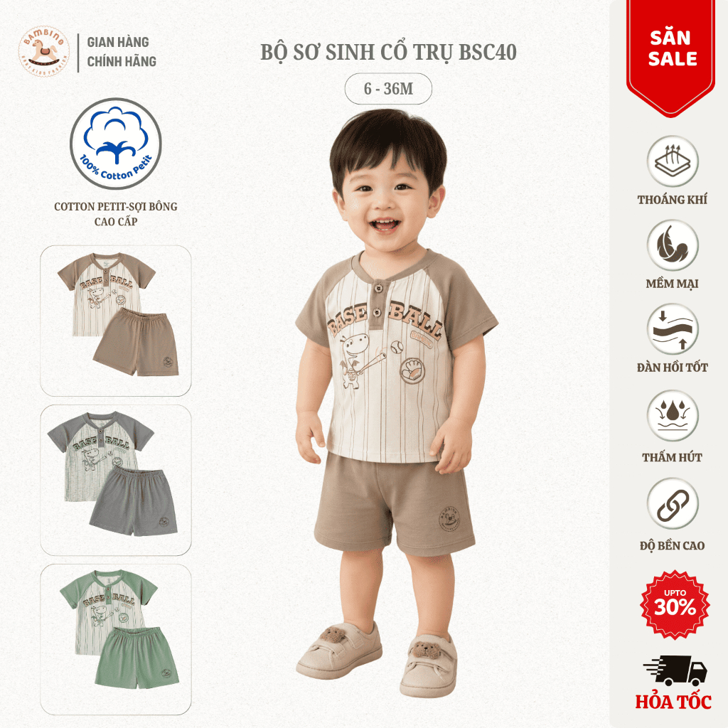 BAMBINO - BSC40 ชุดทารกแรกเกิดคอปกทําจากผ้าฝ้ายขนาดเล็กคุณภาพสูงสําหรับเด็กผู้ชาย 6-36M