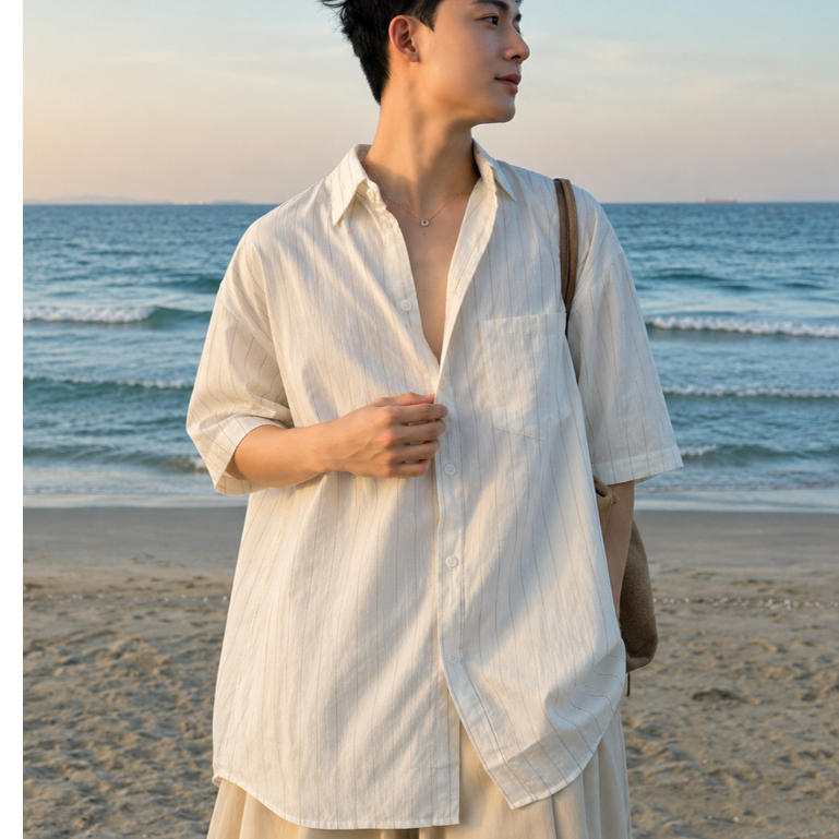 เสื้อเบลเซอร์ชายหาดฤดูร้อนผ้าลินินสุดเท่เสื้อเชิ้ตผู้ชายอ่อนเยาว์ทันสมัย Halley A61