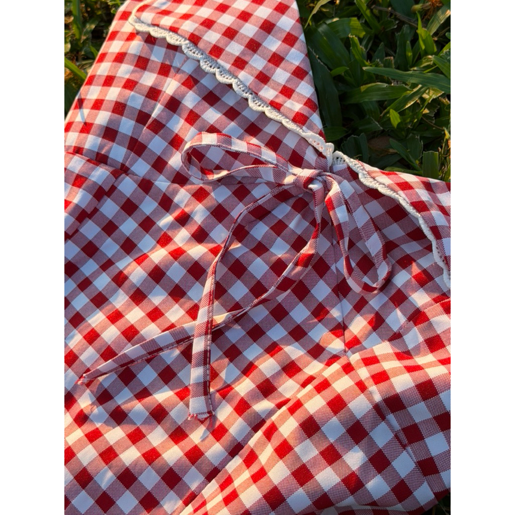 เสื้อลายสก๊อตน่ารัก 2 ชิ้นลูกไม้และโบว์ appliqué - Cherry Hearth Camisole - SUMMER