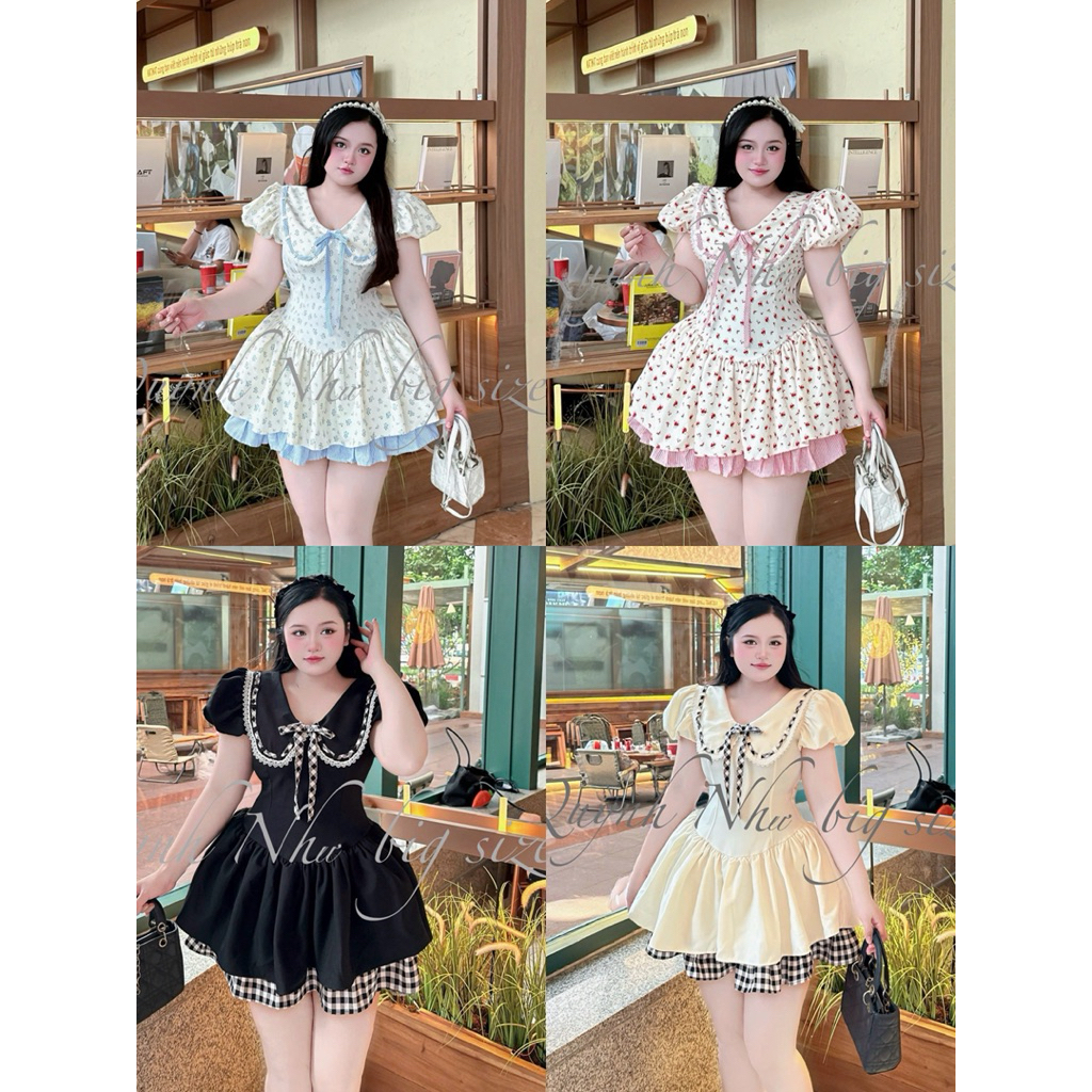 ชุดเดรสระบายลายทาง 60-90กก. L XL XXL QUNH NHU BIGSIZE