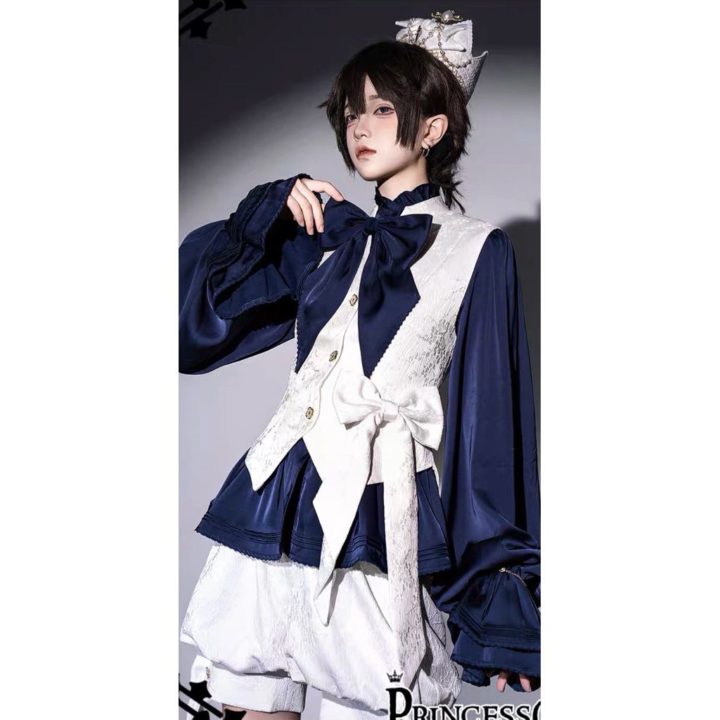 เสื้อกั๊ก Ouji Lolita ของแท้แบรนด์ Princess Chronicles เสื้อกั๊กสไตล์เจ้าชายสีขาวผูกโบว์