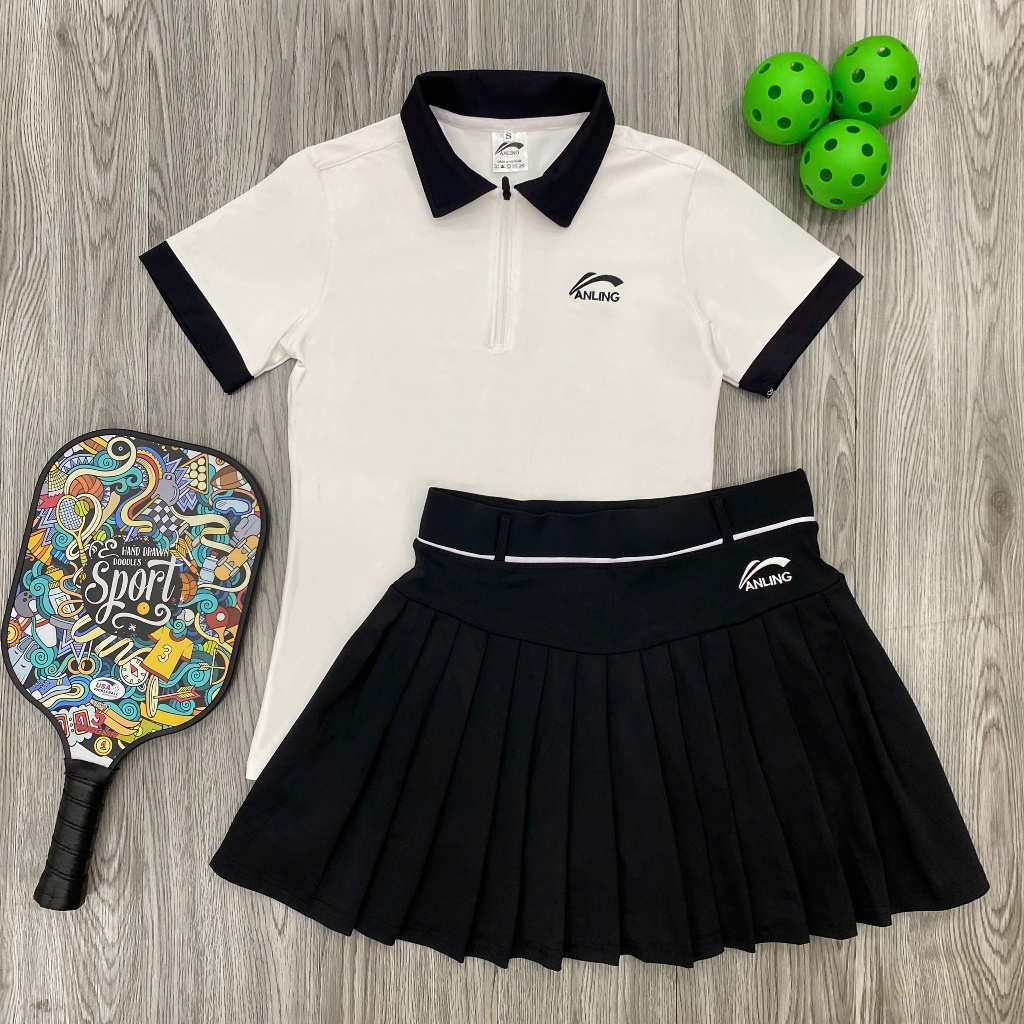 Anling Dress Set พร้อมคอเต่าแขนสั้นผ้ายืดหยุ่นแท้สําหรับเทนนิส แบดมินตัน กอล์ฟ ลูกดอง - SVA