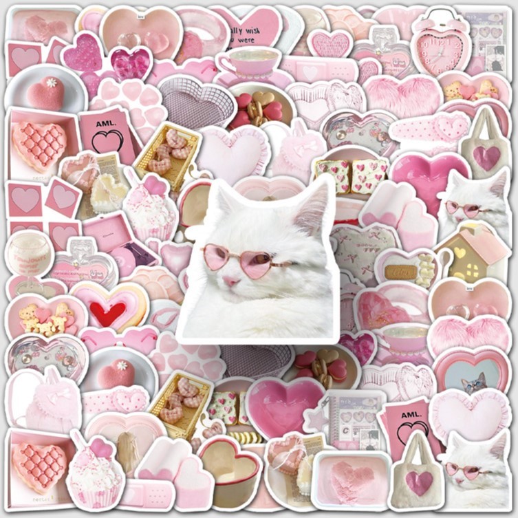 ชุด 5/10/20/50 mini สติ๊กเกอร์กันน้ํา PINK OBJECT SWEET HEART PASTELCUTE สติ๊กเกอร์หมวกกันน็อคแล็ปท็