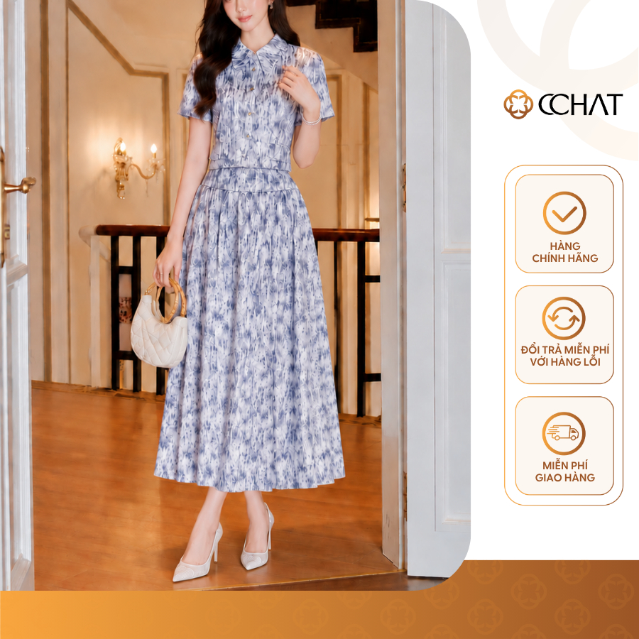 ชุดสตรีชุด CCHAT เสื้อเชิ้ตคอปกเยอรมัน Ami กระโปรงบานคุณภาพสูงวัสดุนุ่ม 16BNS2033XT