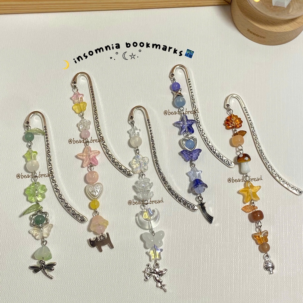 [ลูกปัด__ขนมปัง] นอนไม่หลับลูกปัดที่คั่นหนังสือแฮนด์เมดเสน่ห์ที่คั่นหนังสือโลหะ