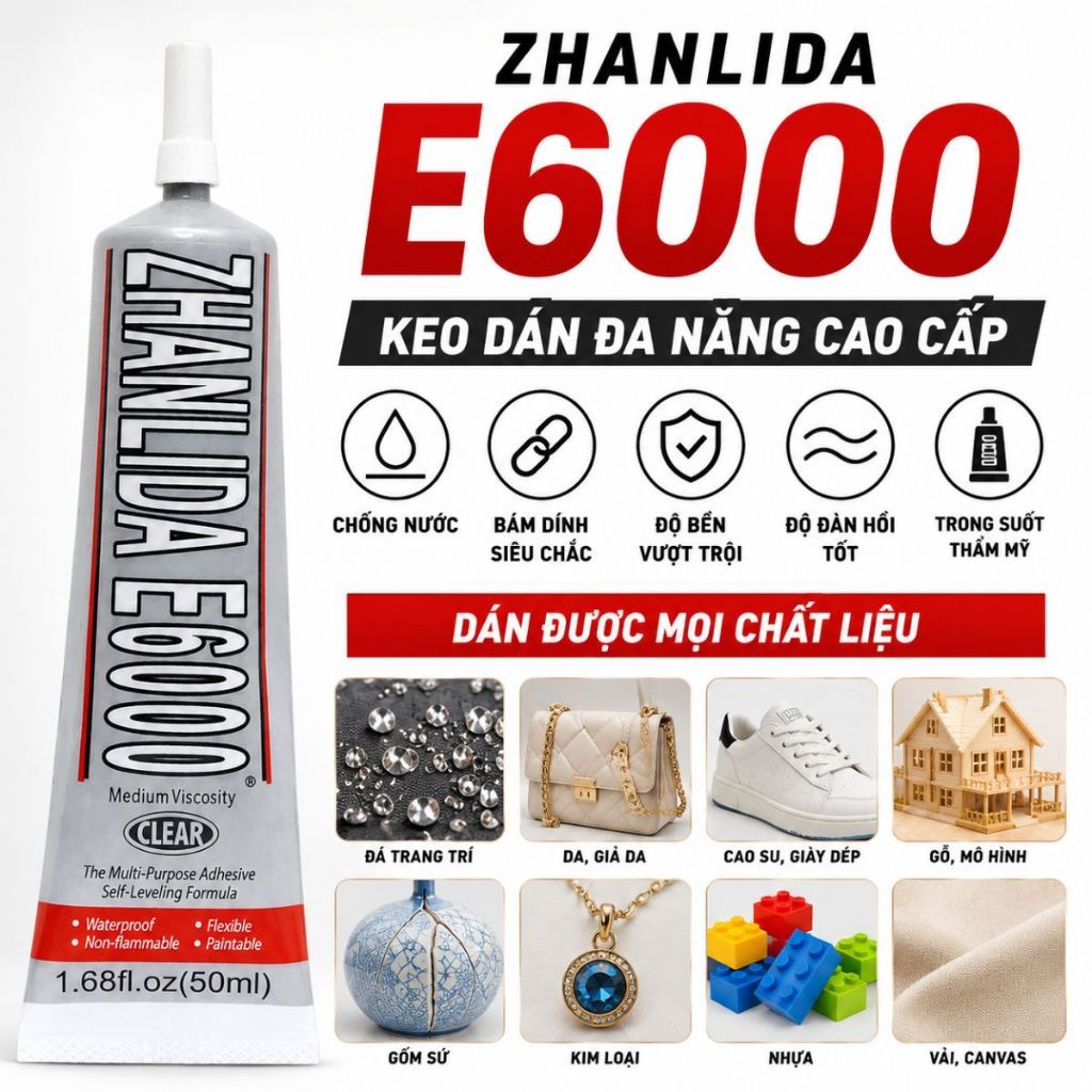 E6000 Zhanlida กาวอเนกประสงค์โปร่งใส – กาว DIY สําหรับเครื่องประดับ หิน อุปกรณ์กาวซุปเปอร์
