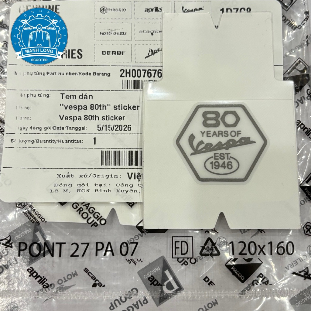 สติ๊กเกอร์ Vespa 80th Anniversary – รุ่น 80th Anniversary – รหัส 2H007676 – รูปลอกแต่ง Vespa Piaggio