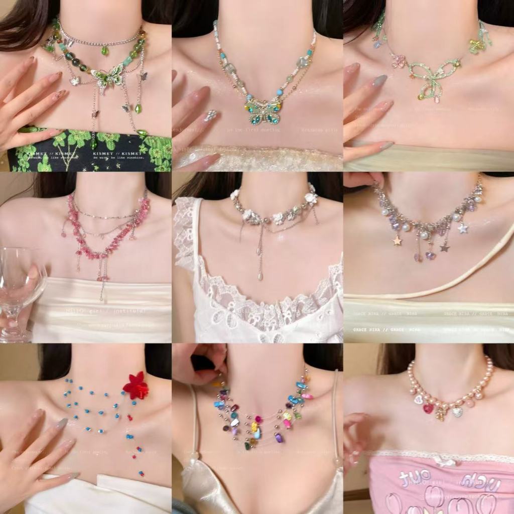 XX013 สร้อยคอลูกปัดผู้หญิงพร้อมเสน่ห์ผีเสื้อที่สวยงามสําหรับชายหาดฤดูร้อน