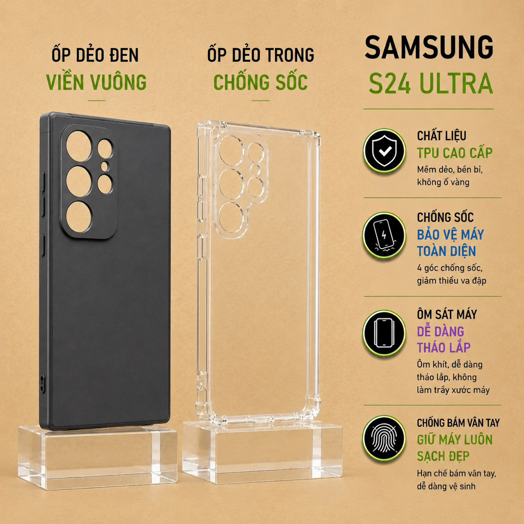 เคส Samsung S24 Fe/Ultra/Plus, S24 5G กันกระแทก สีดําเนียน | SS galaxy เคสโทรศัพท์แบบยืดหยุ่นปกป้องก