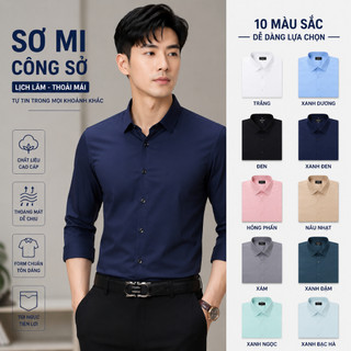 Áo Sơ Mi Cao Cấp Dài Tay POSIZMEN, áo sơ mi trơn công sở vải lụa chéo thoải mái sang trọng POSIZ05