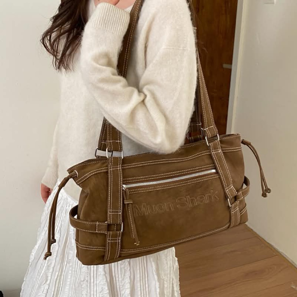 [MORIE] T052-Suede Cargo Bag กระเป๋าสะพาย – กระเป๋าสะพาย Suede Y2K ส่วนบุคคล