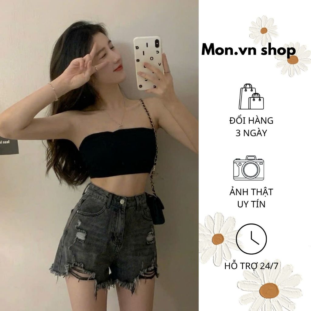 Mon shop กางเกงยีนส์ขาสั้นเอวสูงอ่อนเยาว์สําหรับผู้หญิง
