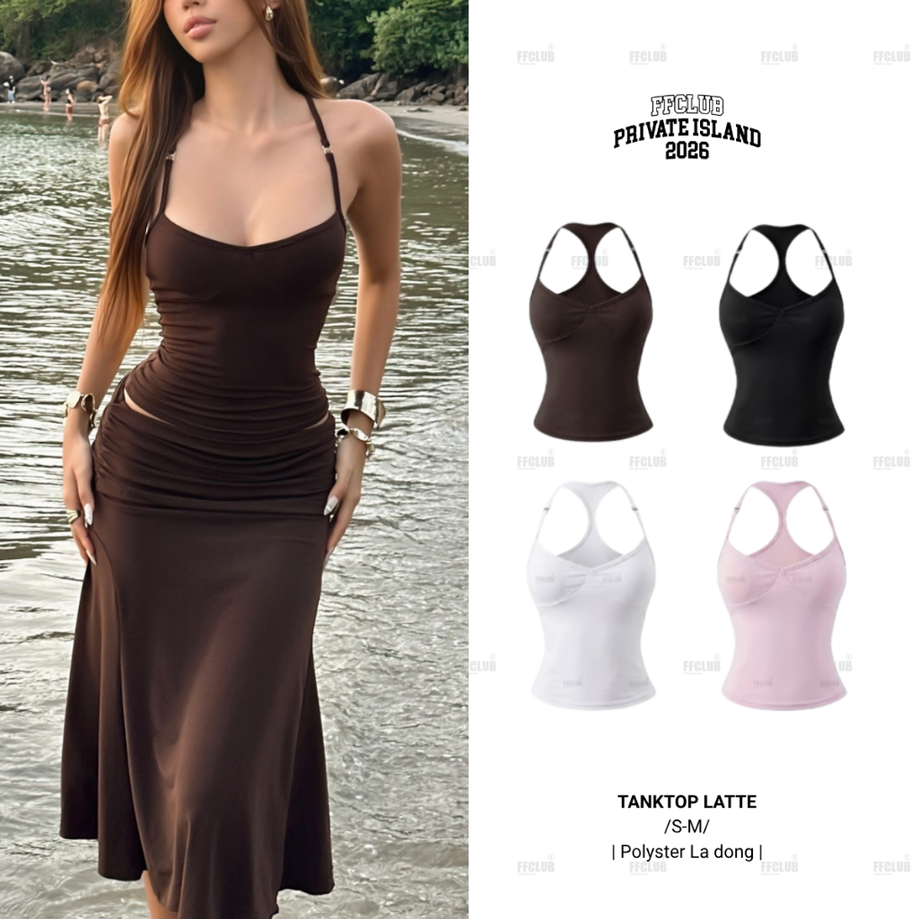 FFCLUB - LATTE Y-Line Cross Neck Slim เสื้อกล้ามผ้าโพลีคุณภาพสูง