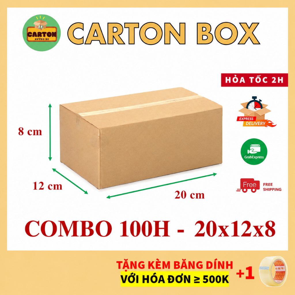 [ขายส่ง/ขายปลีก] (20x12x8) COMBO 100 กล่องราคาถูก กล่องบรรจุจาก 599 VND/h เท่านั้น