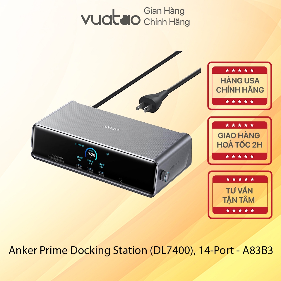 [สหรัฐอเมริกาผลิตภัณฑ์] Anker Prime Docking Station 14-in-1,Triple Display, 140W Max, Smart Display 