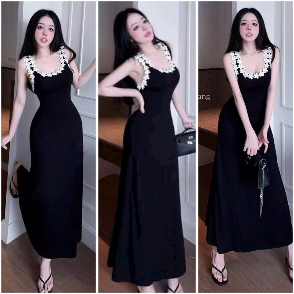 3-HOLE BODY DRESS WITH STONE FLOWERS ทรง Aอ่อน วัสดุ ladong L690