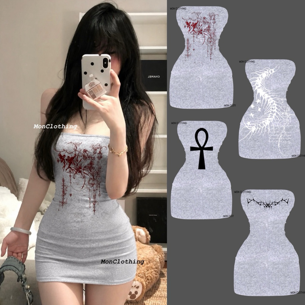 DRESS TUBE GREY STYLE Y2K / STYLE GREY TUBE DRESS Y2K GOTHIC - BY MON CLOTHING