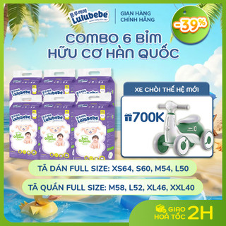 [Kèm Quà] Combo 6 Bịch Bỉm Tã Hữu Cơ Lulubebe Hàn Quốc Cho Bé Mỏng Mềm Mát & Organic Thấm Hút Nhanh Chống Tràn