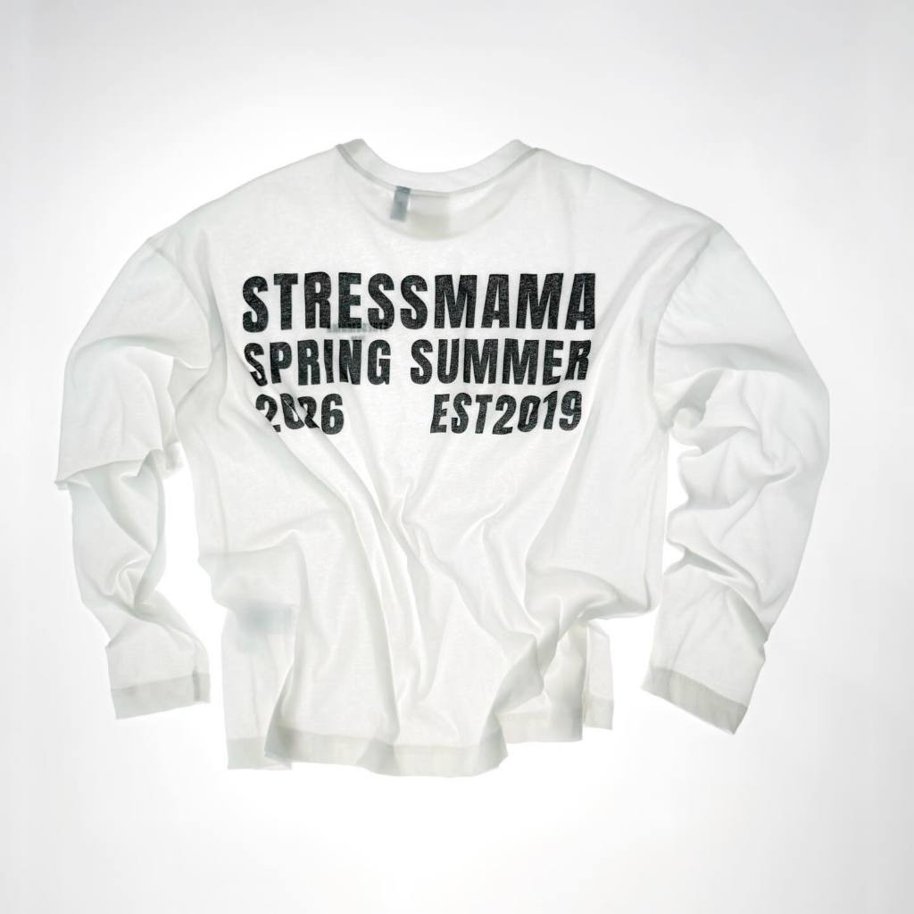 STESSMAMA - SS26 SHEER LONGSLEEVE RELAX FIT WHITE - เสื้อยืดแขนยาวซีทรูสําหรับผู้ชายและผู้หญิง