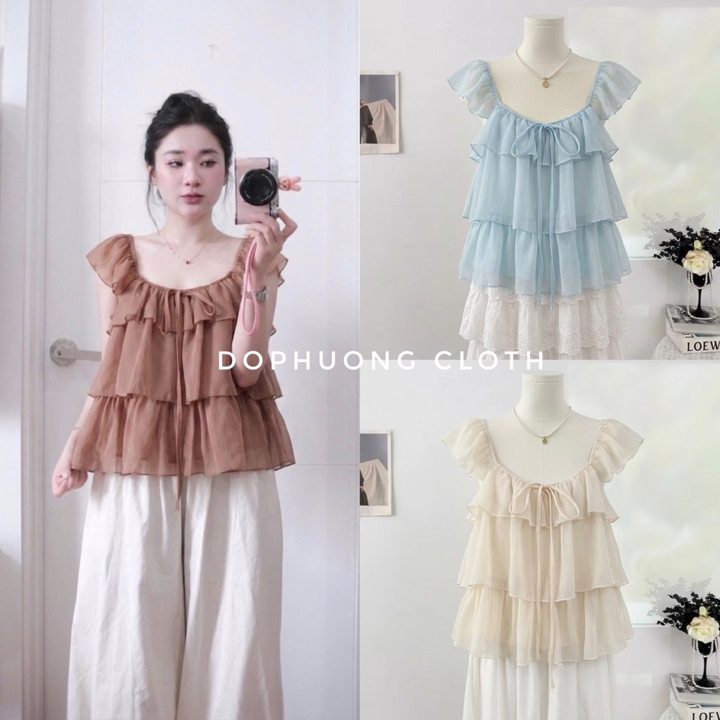 (มีผ้า Dophong Video SM) เสื้อชีฟอง Babydoll มีปีกนางฟ้าเป็นชั้น น่ารักสุดๆ LALA TOP Basic Style สวมใส่ง่าย นุ่มเท่