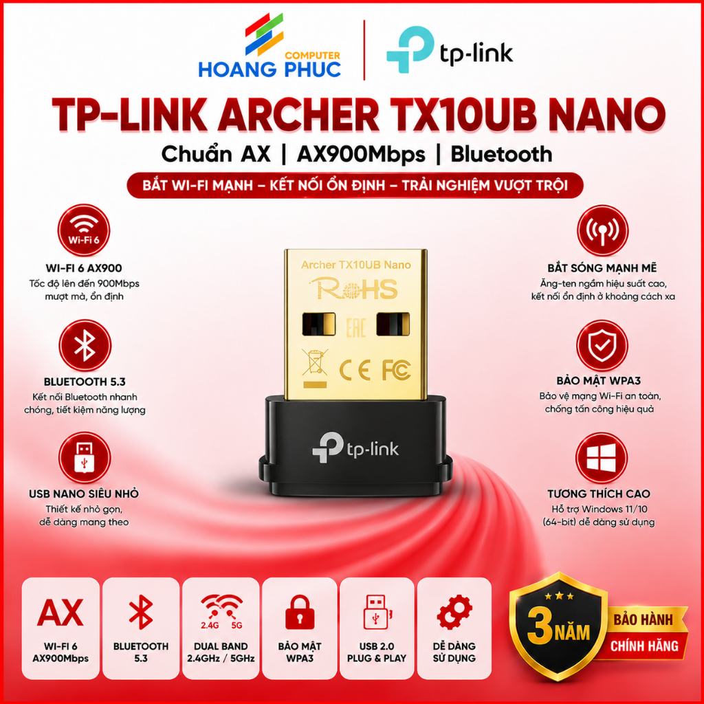 TP-Link USB Archer TX10UB Nano (AX Standard/ AX900Mbps/ Bluetooth) - สินค้า 2 ปี ของแท้