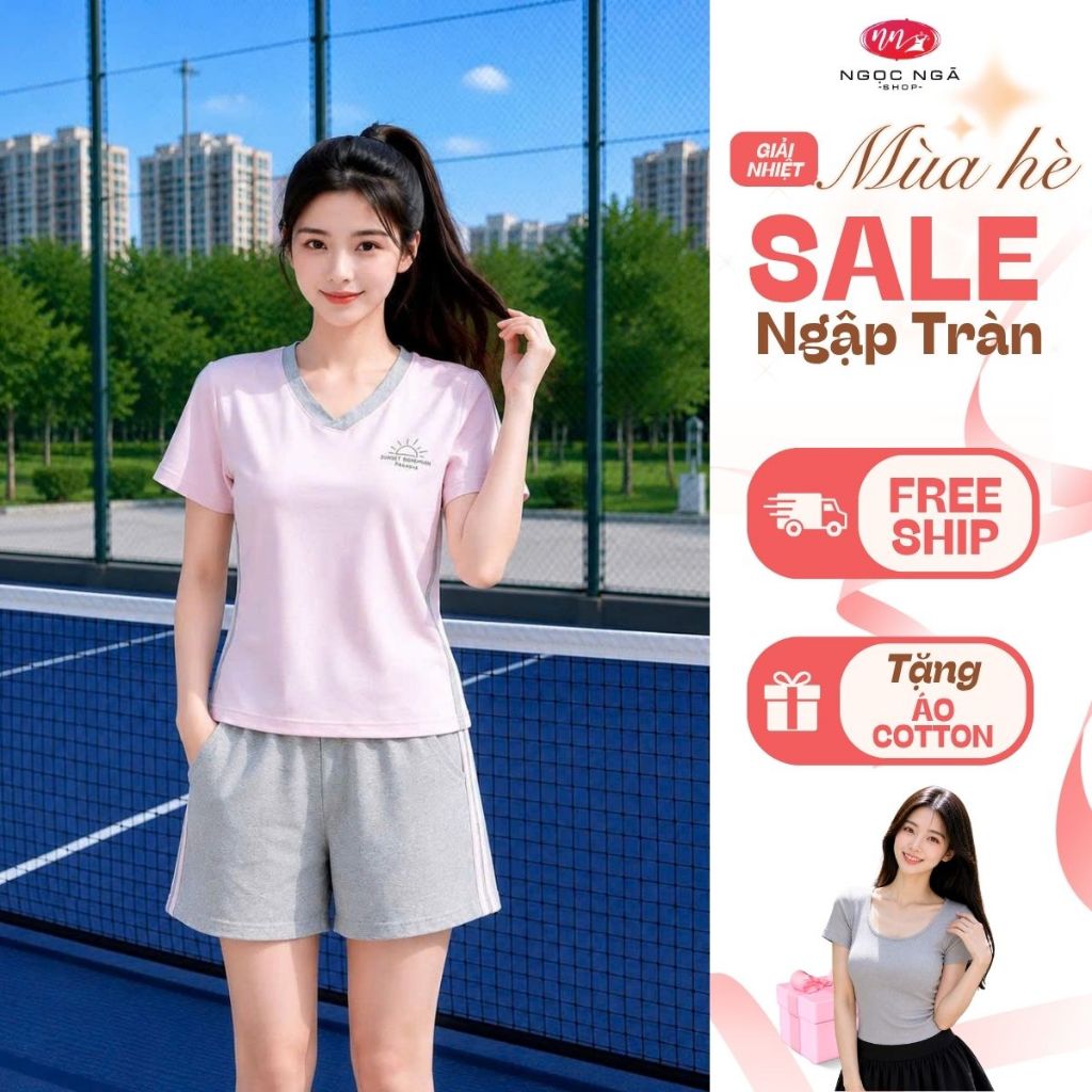 ชุดผ้าฝ้าย KELIVY เสื้อคอเต่า กางเกงขาสั้นลายพระอาทิตย์ตก - อ่อนเยาว์ ไดนามิก BKL26140