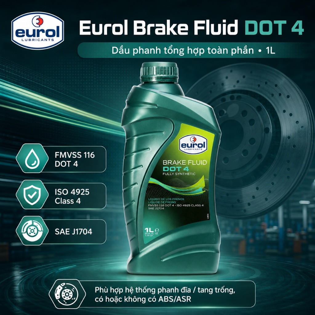 DOT4 น้ํามันเบรกสังเคราะห์สําหรับรถยนต์และรถจักรยานยนต์ ABS ESP Eurol น้ํามันเบรก DOT 4 สังเคราะห์ 1
