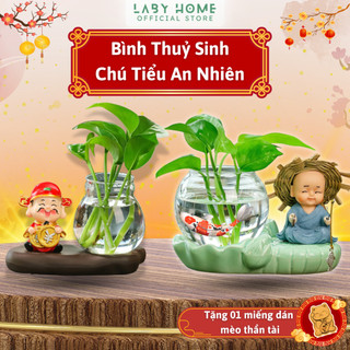 Combo Bình Thuỷ Canh Để Bàn Decor Thanh Tịnh, Tượng Chú Tiểu Kèm Bình Và Đế Trang Trí Bàn Làm Việc