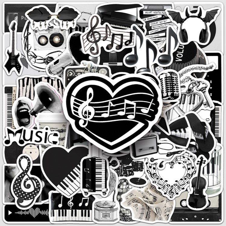 ชุดสติ๊กเกอร์กันน้ําขนาดเล็ก 5/10/20/50 Y2K MUSIC PERSONALITY BLACK MUSIC PLAYER สติ๊กเกอร์สําหรับหม