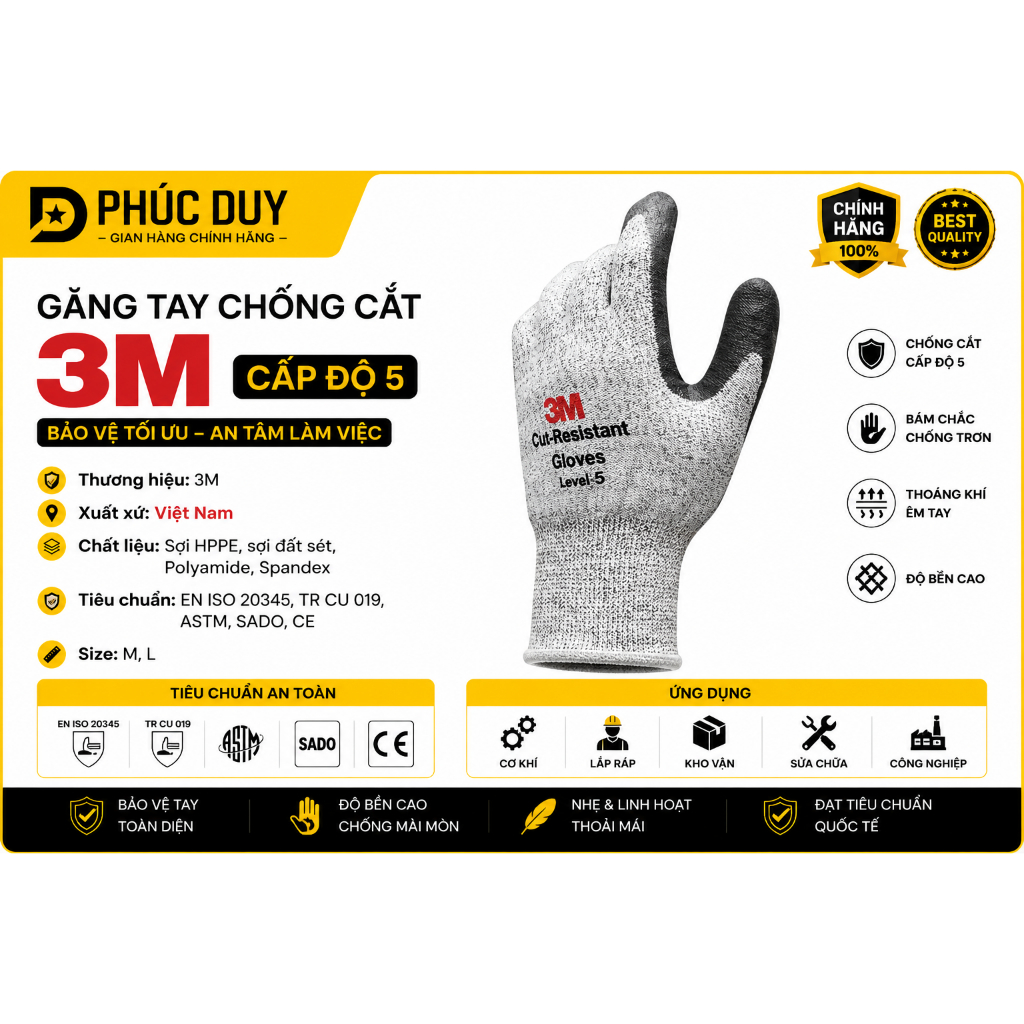 3M LEVEL 3 CUT-RESISTANT GLOVES Anti-Pierce • เคลือบ PU • ของแท้