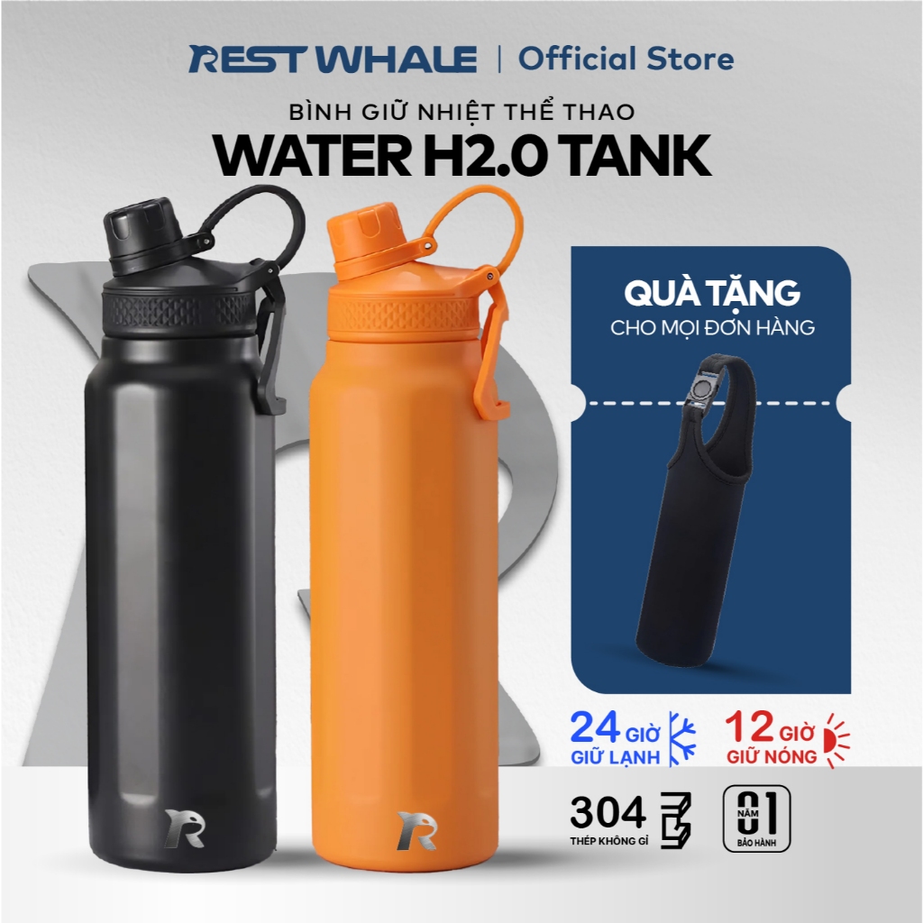 (ฟรีกระเป๋า) Rest Whale Water Sports Thermos H2.0 RW01 ถัง 750ml/1000ml ฉนวน 304 สแตนเลส