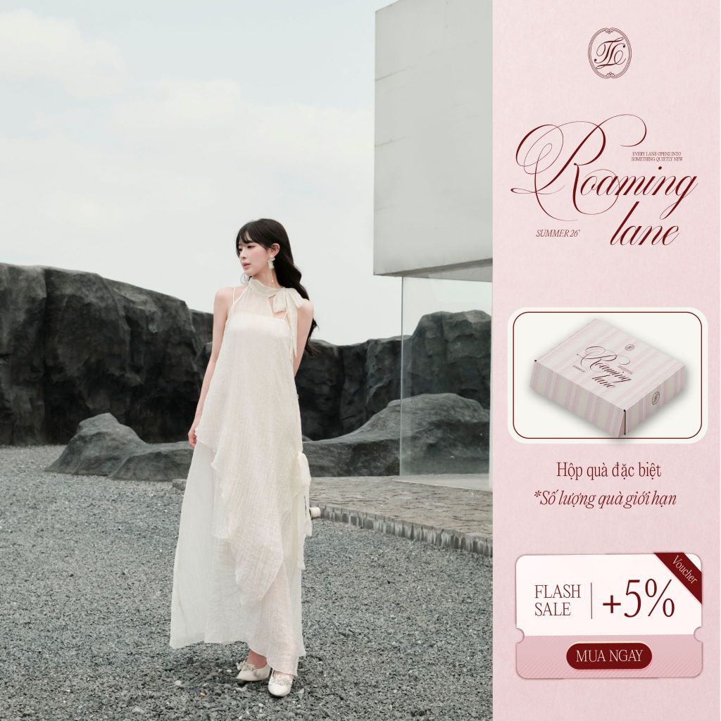 [Roaming Lane Collection] TINSTORE ชุดไปทะเลแม็กซี่สายยาว 2 สายผสมเดรสสายเดี่ยวคอโบว์สําหรับการเดินท