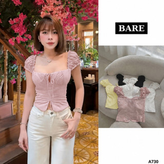 𝐁𝐀𝐑𝐄_Áo Croptop Tay Con Nhún Chất Gió Nhăn Mướt, Phía Sau Có Chun Co Dãn_A730