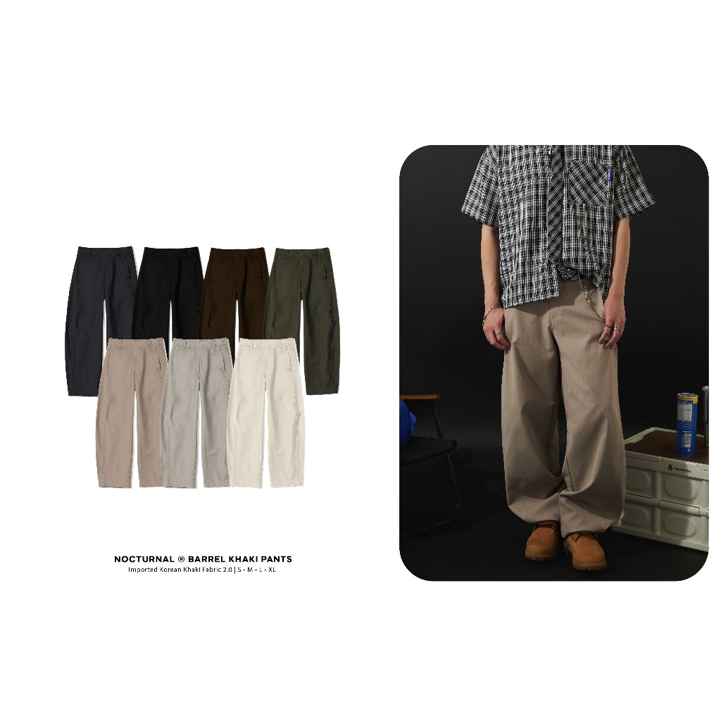 NOCTURNAL Barrel กางเกงสีกากีสําหรับผู้ชายและผู้หญิง Unisex แบรนด์ท้องถิ่น