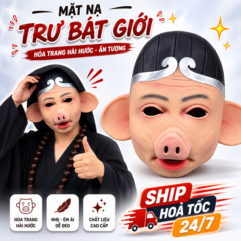 COSplay Pigsy Pig Rubber Mask Journey Halloween Horror Pig Hooded Costume 345336