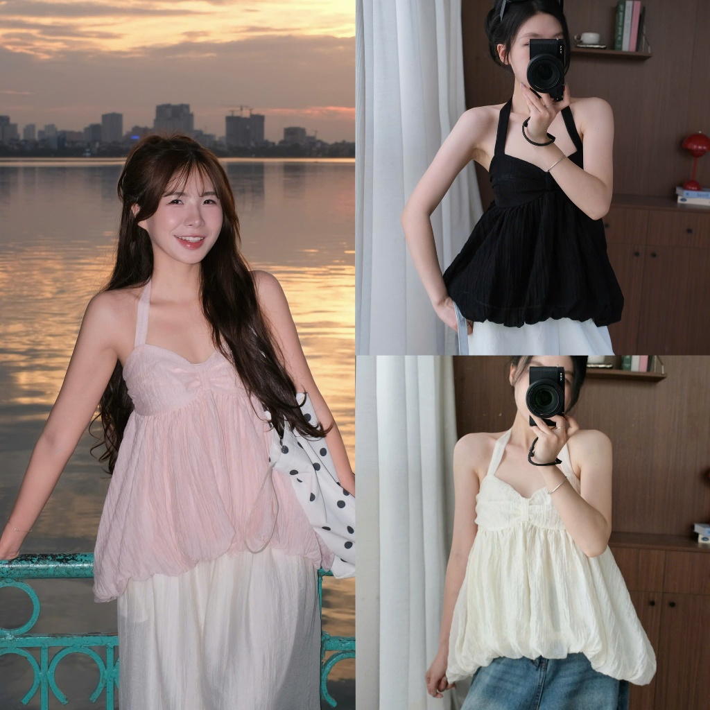 Bella Top (TSW) เสื้อชีฟองคล้องคอและอกบานสําหรับผู้หญิง the.sweather