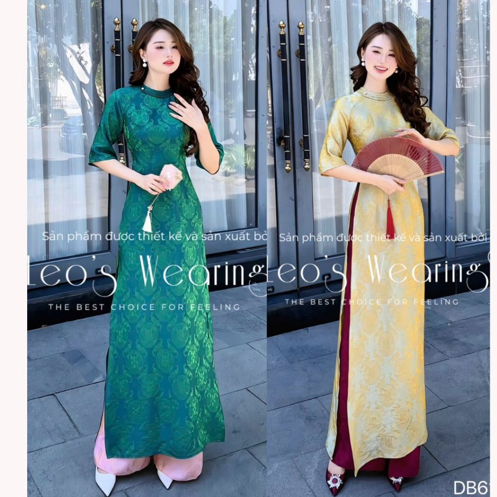 LEOSWEARING Modern Ao Dai Tencel ผ้าไหมคอกลมแขนครึ่งมุกพร้อมกางเกง DB612 DB613