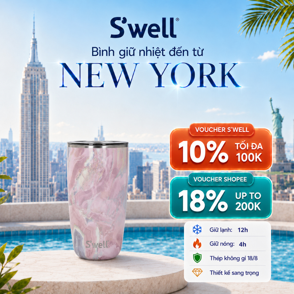 Swell Geode Rose แก้วเก็บความร้อน 3 ชั้นพร้อมฝาปิด 530ml สแตนเลส 18/8 เก็บความเย็นได้นาน 12 ชั่วโมง 