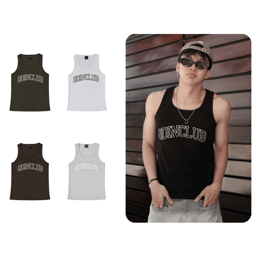 Frank ODIN CLUB Fit Tanktop เสื้อกล้ามผู้ชายเข้ารูป งานปักโดดเด่น ผ้าจั๊มยืดนุ่ม