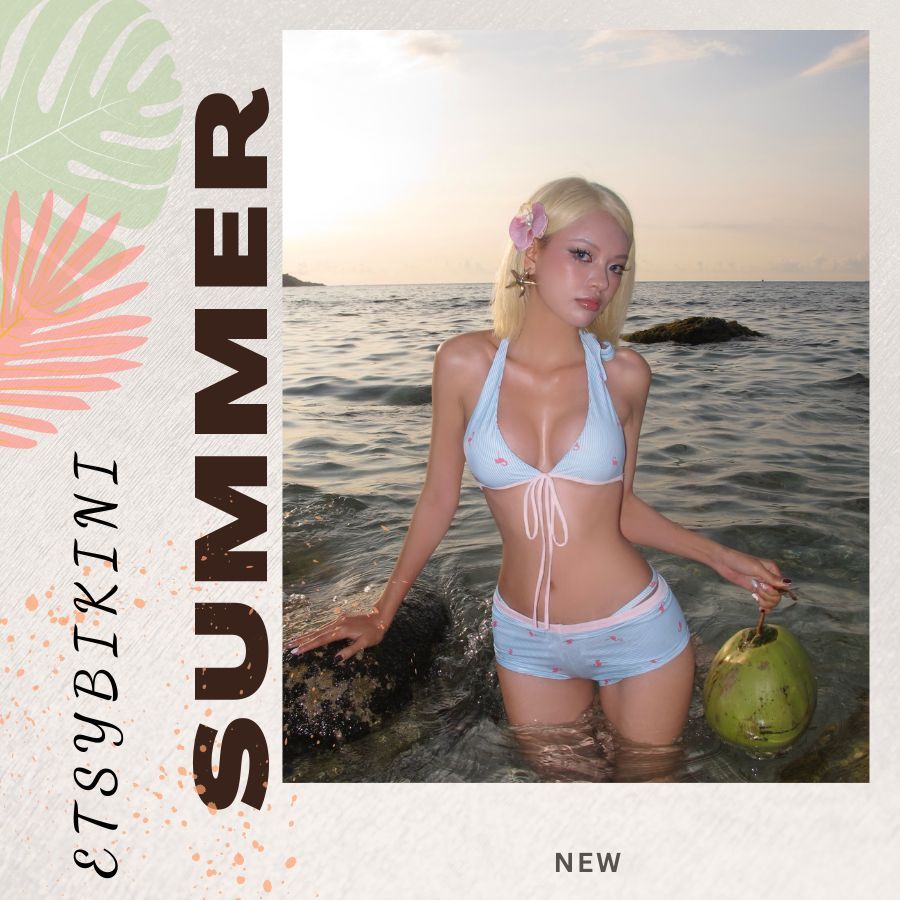Etsy Bikini ชุดว่ายน้ําระดับไฮเอนด์ บิกินี่ 2 ชิ้น พร้อมกางเกงขาสั้นสีน้ําเงินเด็ก ชุดว่ายน้ําผู้หญิ