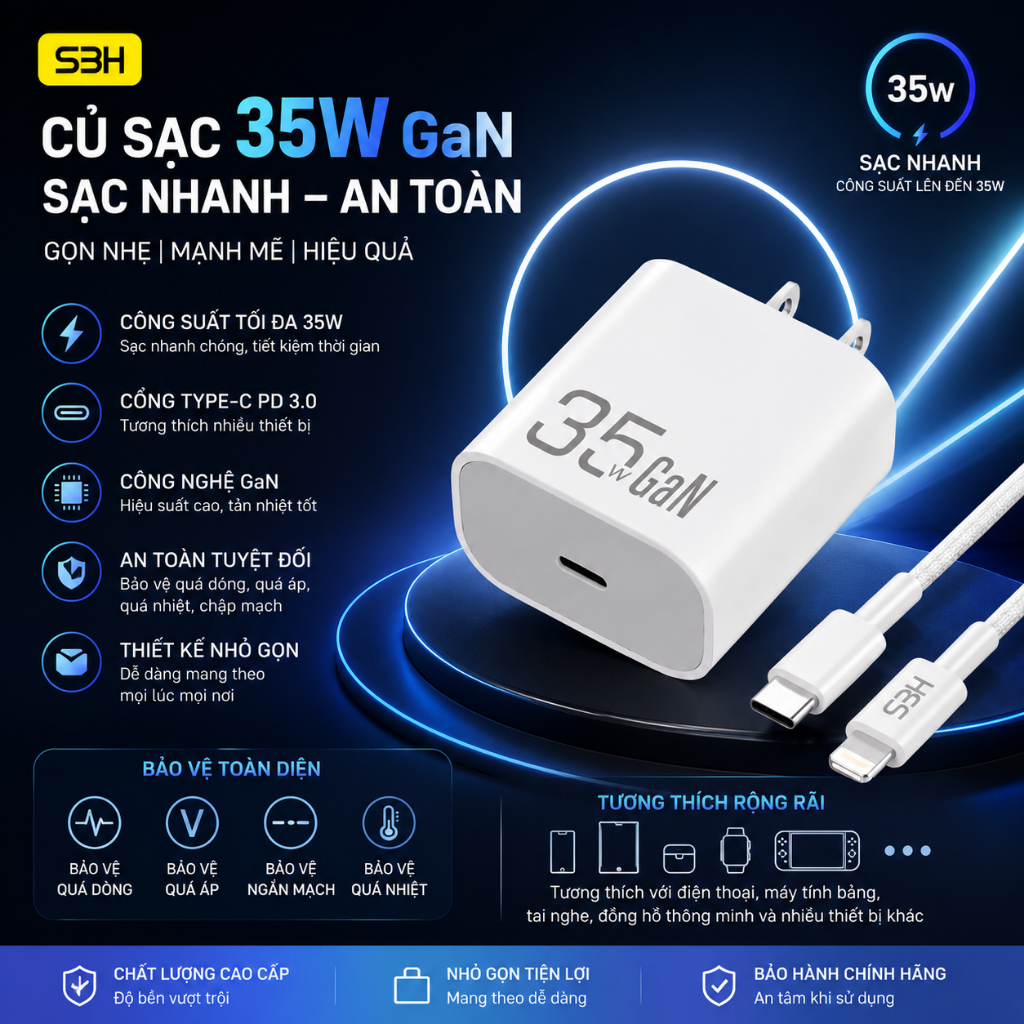 เครื่องชาร์จ GaN 35W สําหรับ IPHONE 11 ถึง 17 Pro Max