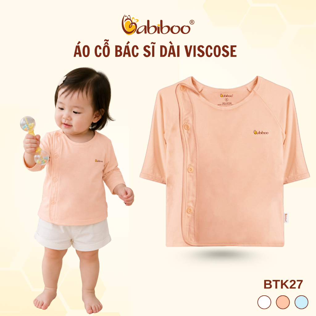 เสื้อเด็กแรกเกิดแขนยาว BABIBOO เสื้อเด็กแรกเกิดคอปกหมอ ผ้าวิสคอสนุ่มเท่ BTK27