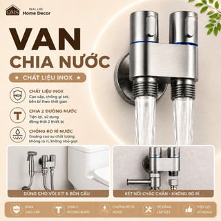 Van chia nước chữ H chất liệu INOX 304 cao cấp , van khóa nước TĂNG ÁP 2 cổng xả đa năng, chia nước bồn cầu, máy giặt