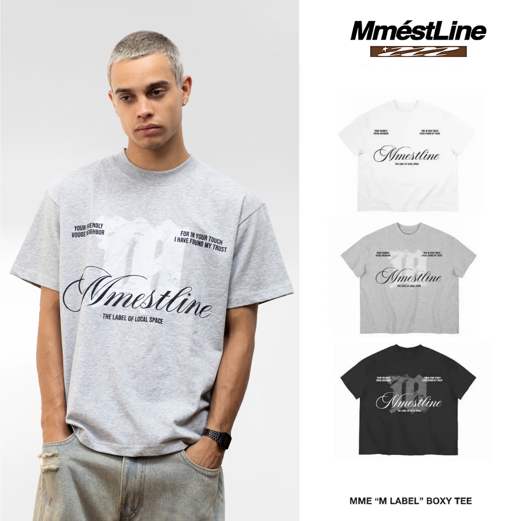 เสื้อกล้าม The "M" Label Form เสื้อยืด Boxy พิมพ์ลายไหมเหยียบ ผ้าพรีเมี่ยม
