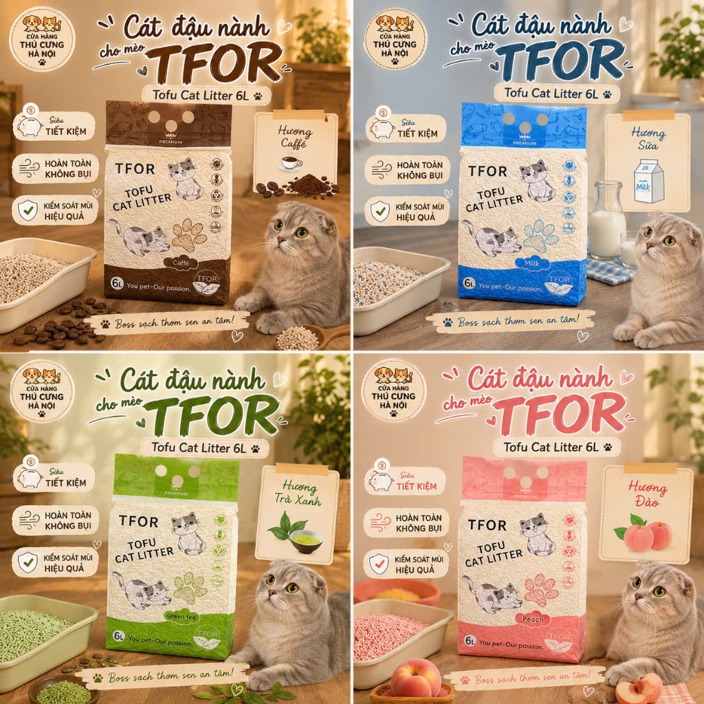 TFOR ทรายแมวถั่วเหลือง ทรายแมว TOFU นําเข้า TFOR ทรายแมวถั่วเหลือง 6L แมว_