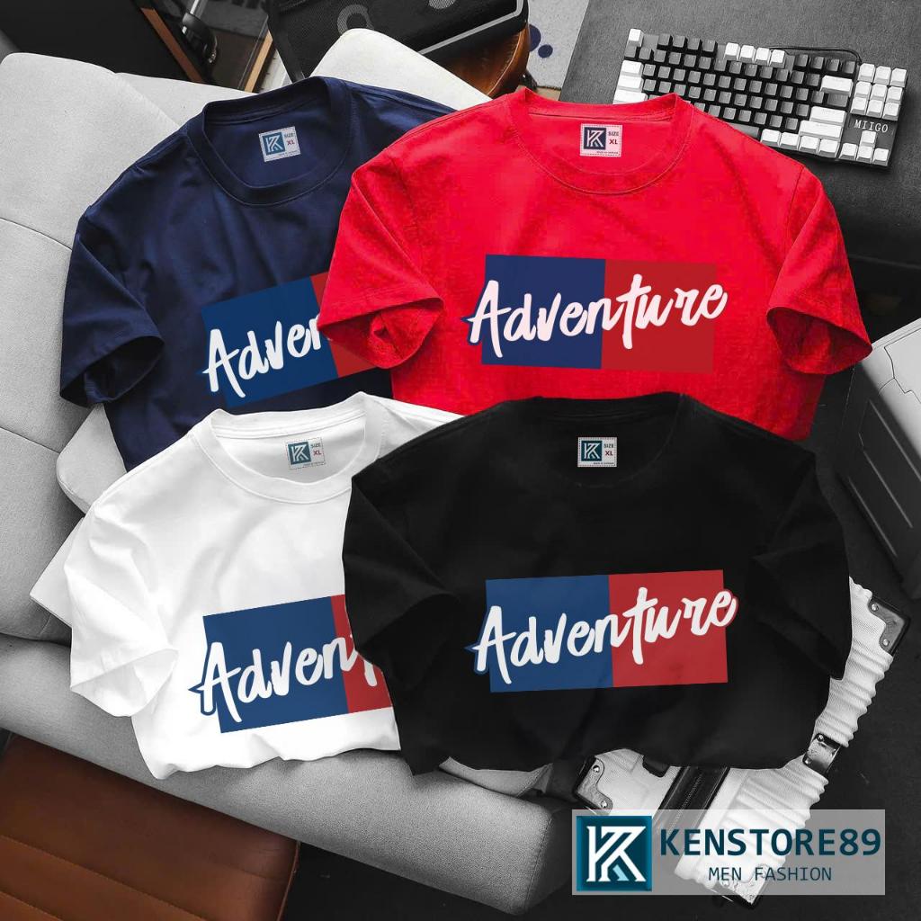 ADVENTURE RED BLUE ผู้ชายและผู้หญิงรอบคอผ้าฝ้ายแขนสั้น Unisex บุคลิกภาพ Bigsize KENSTORE89 ATK188