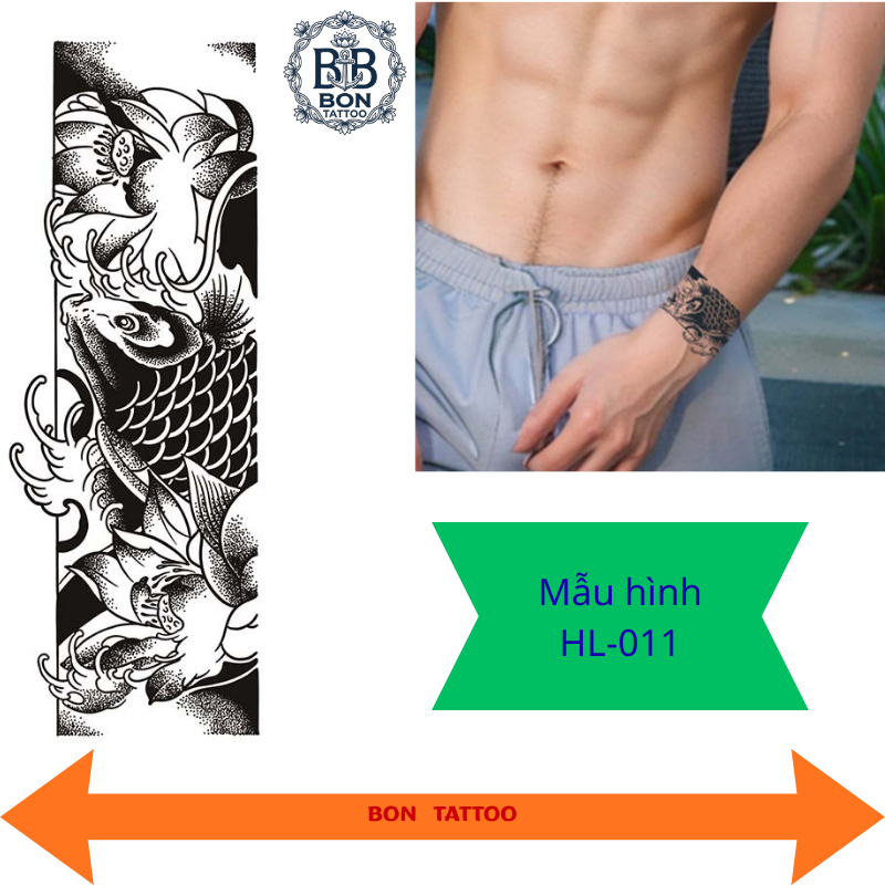 ญี่ปุ่น Lotus Carp TATTOO สติกเกอร์คอ Biceps Arm HL-011 กันน้ํา สวย ติดทนนาน TATTOO สติกเกอร์ BON TA